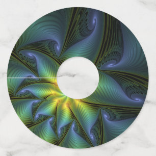 Etiqueta Para Copas De Vino Estrella abstracta, brillante arte azul verde dora