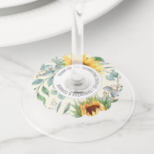 Etiqueta Para Copas De Vino Favor de boda de girasol elegante eucalipto