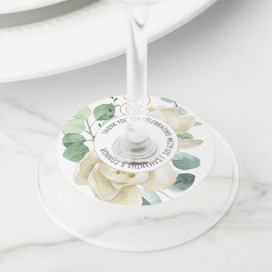 Etiqueta Para Copas De Vino Favor de boda de magnolia elegante eucalipto verde