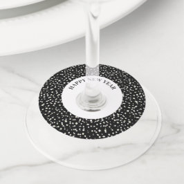 Etiqueta Para Copas De Vino Feliz Año Nuevo Fiesta Confetti Stars Black White