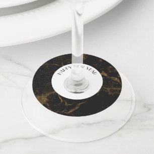 Etiqueta Para Copas De Vino Feliz Año Nuevo Fiesta Oro Mármol Negro