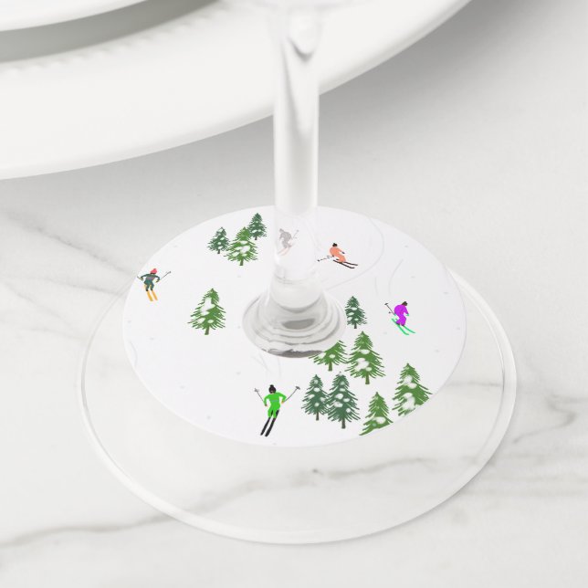 Etiqueta Para Copas De Vino Fiesta de Arte de Esquí Alpino Freeride (Detalle)