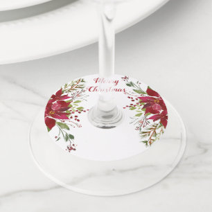 Etiqueta Para Copas De Vino Fiesta de Navidades florales de acuarela de Poinse