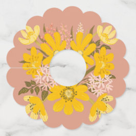 Etiqueta Para Copas De Vino Fiesta floral verde rosa del yugo amarillo