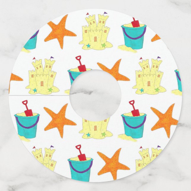 Etiqueta Para Copas De Vino Fiesta Sandcastle Starfish Pail Shoke (Anverso)