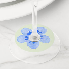 Etiqueta Para Copas De Vino Flor azul acuarela