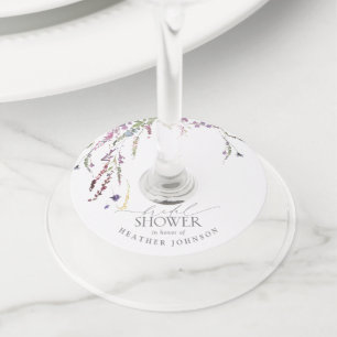 Etiqueta Para Copas De Vino Flor violeta acuarela Floral Floral Ducha de novia