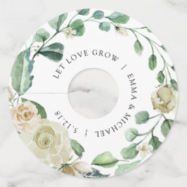 Etiqueta Para Copas De Vino Floral Acuarela Vintage Crema Blanca