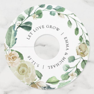 Etiqueta Para Copas De Vino Floral Acuarela Vintage Crema Blanca