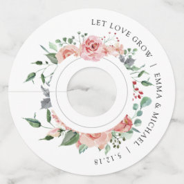 Etiqueta Para Copas De Vino Floral Acuarela Vintage Rosa