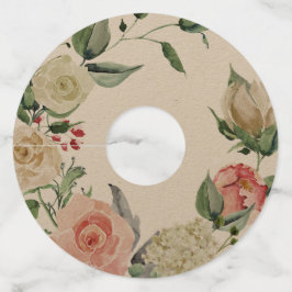 Etiqueta Para Copas De Vino Floral Acuarela Vintage Rosa y Crema