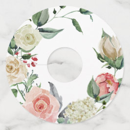 Etiqueta Para Copas De Vino Floral Vintage de Acuarela Rosa y Crema