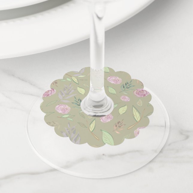 Etiqueta Para Copas De Vino Flores acuáticas festivas 5 (Detalle)