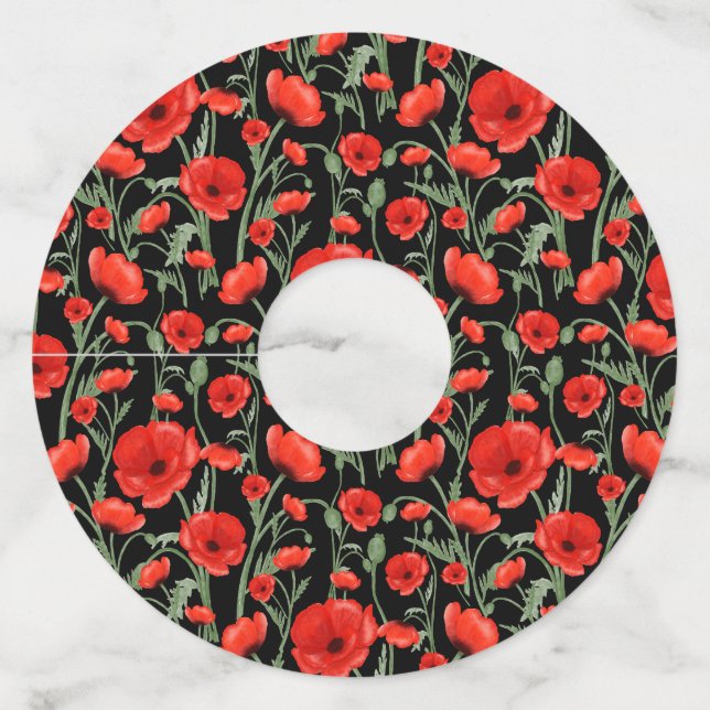 Etiqueta Para Copas De Vino Flores de amapola rojas (Anverso)