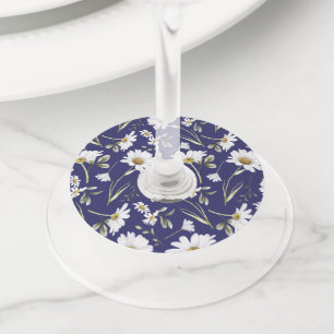 Etiqueta Para Copas De Vino Flores de color de agua blanco