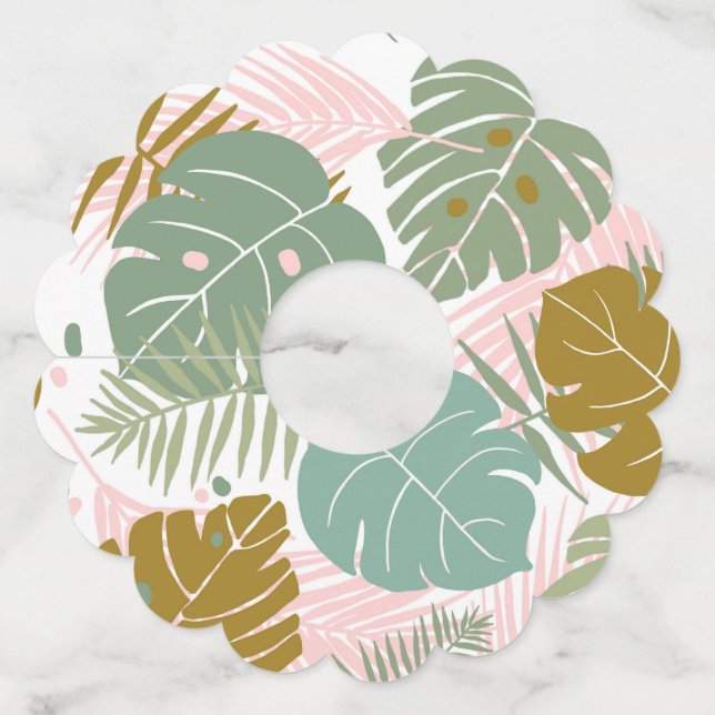 Etiqueta Para Copas De Vino Foliage Tropical - Monstera Y Patrón De Hojas De P (Anverso)