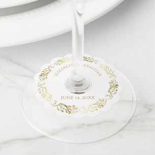Etiqueta Para Copas De Vino Frilly Gold Filigree Elegant Simple Chic Wedding