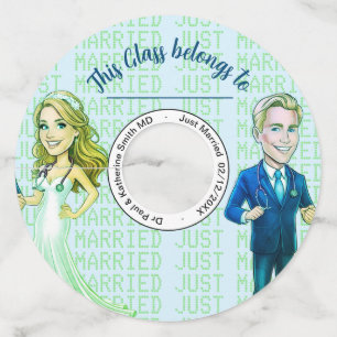 Etiqueta Para Copas De Vino FUN cartoon GREEN physician  bridal wedding