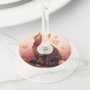 Etiqueta Para Copas De Vino Gato abisino con Rosas - El día de San Valentín