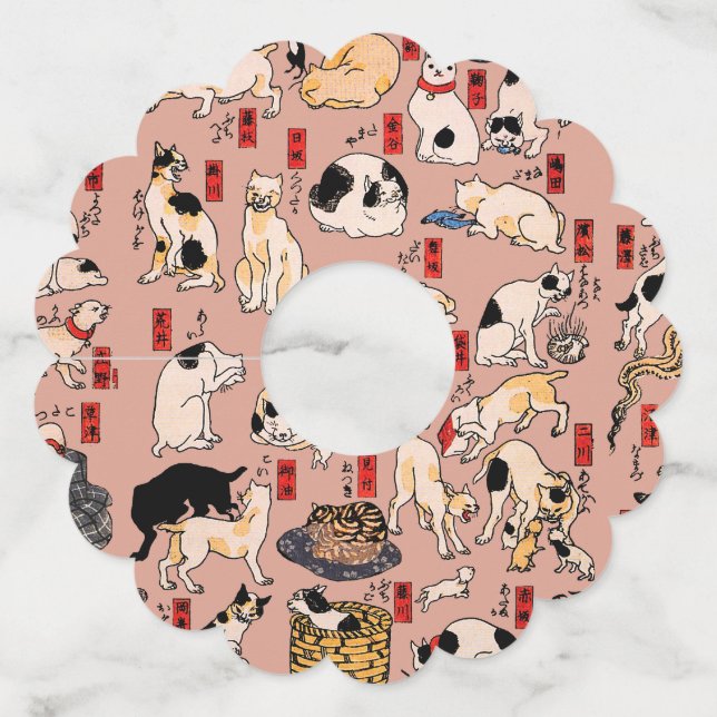 Etiqueta Para Copas De Vino gatos japoneses Ukiyo-e Funny kitty (Anverso)