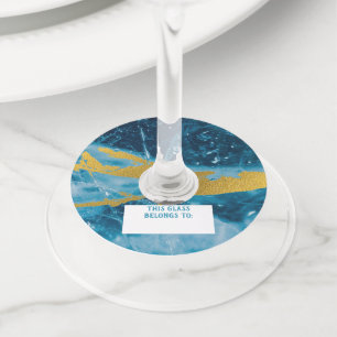 Etiqueta Para Copas De Vino Geode Agate Gemstone Blue and Gold