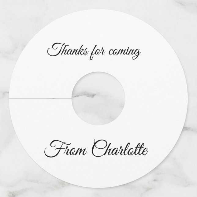 Etiqueta Para Copas De Vino gracias por venir mensaje de texto nombre  (Anverso)