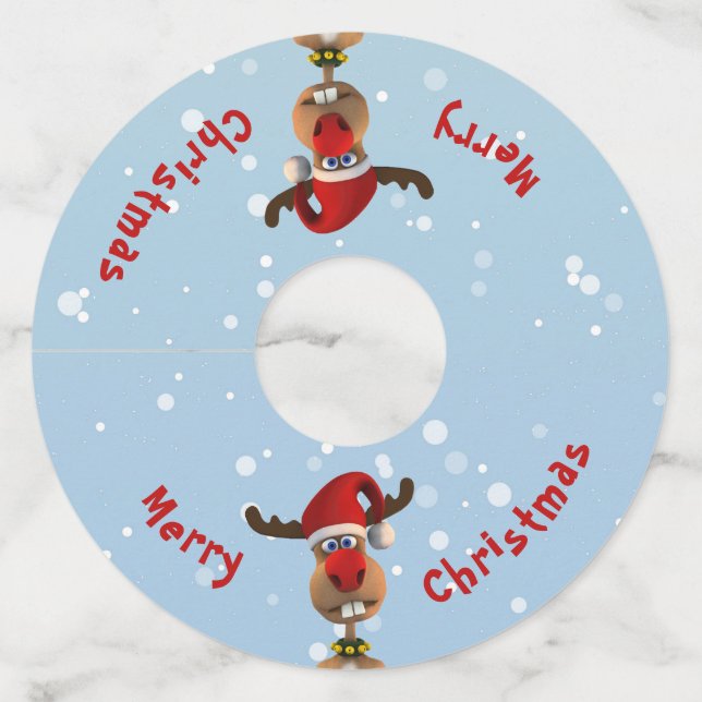 Etiqueta Para Copas De Vino Graciosos y torpes Navidades de renos Santa Hat (Anverso)