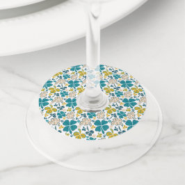 Etiqueta Para Copas De Vino Green Lucky Shamrock Clover St. Patrick's Day