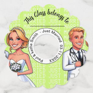 Etiqueta Para Copas De Vino green yellow doctor cartoon WEDDING stethosco
