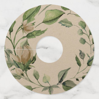Etiqueta Para Copas De Vino Guirnalda floral de acuarela vintage en blanco cre