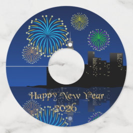 Etiqueta Para Copas De Vino Happy New Year’s Eve Midnight Fireworks City Light