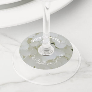 Etiqueta Para Copas De Vino Hidrangea blanca Añadir nombre y texto floral