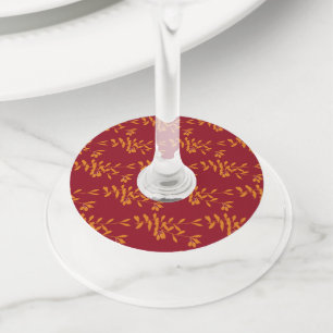 Etiqueta Para Copas De Vino hojas de la rama de silueta naranja en rojo