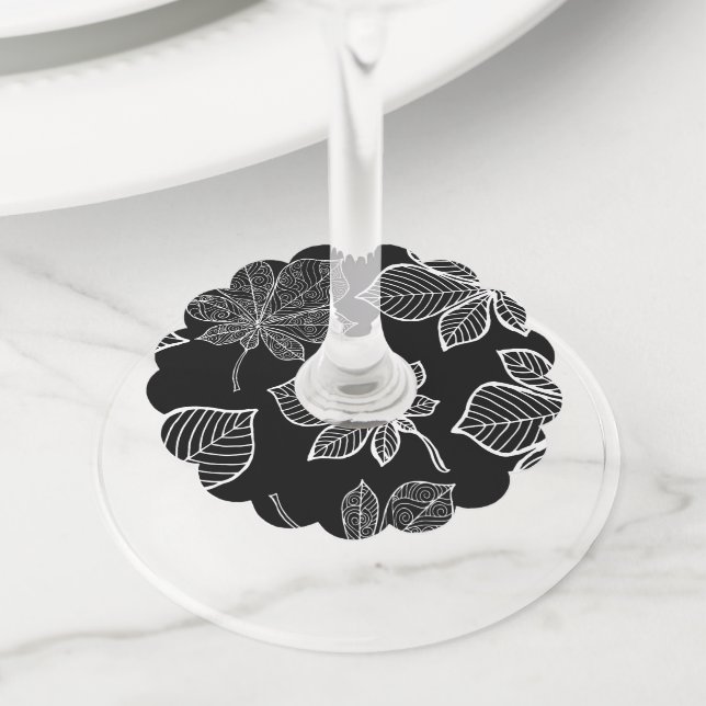 Etiqueta Para Copas De Vino Hojas estilizadas 3 (Detalle)