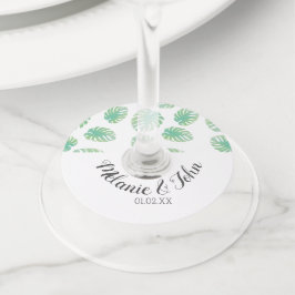 Etiqueta Para Copas De Vino Hojas tropicales de Monstera en acuarela - Nombre 