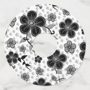 Etiqueta Para Copas De Vino Impresión floral en blanco y negro