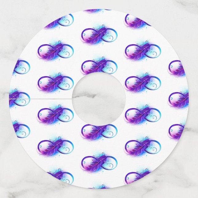 Etiqueta Para Copas De Vino Infinito con plumas púrpura (Anverso)