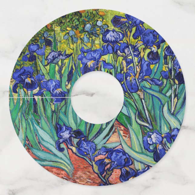 Etiqueta Para Copas De Vino Irises de Vincent van Gogh (Anverso)