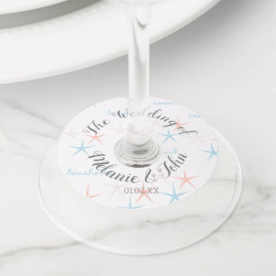 Etiqueta Para Copas De Vino La boda de playa de las estrellas de mar de los