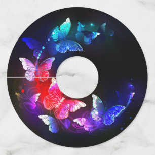 Etiqueta Para Copas De Vino Las mariposas nocturnas brillantes de Neon en el f