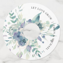 Lavender Mint Watercolor Floral Vino Vidrio Etique