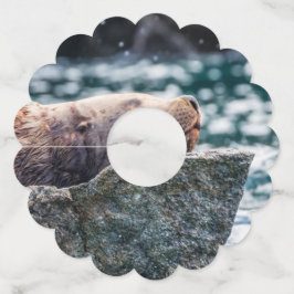 Etiqueta Para Copas De Vino León Marítimo En La Bahía De Resurrección, Alaska