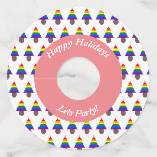 Etiqueta Para Copas De Vino Lesbianas arcoiris Árbol y regalo de Navidad
