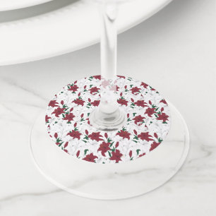 Etiqueta Para Copas De Vino Lilies de Navidades rojos y blancos