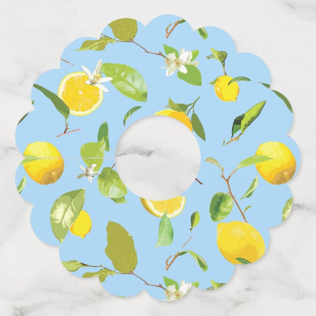 Etiqueta Para Copas De Vino Limón acuático y hojas 3 (Anverso)