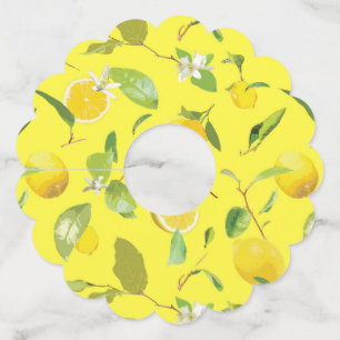 Etiqueta Para Copas De Vino Limón acuático y hojas 4