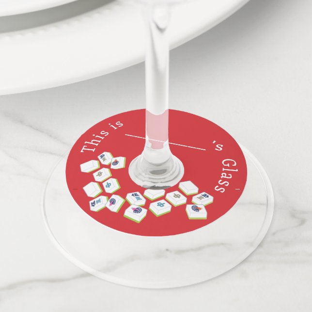 Etiqueta Para Copas De Vino Mahjong Tiles Dot Crak Bam RED (Detalle)