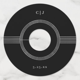 Etiqueta Para Copas De Vino Marco elegante | Boda de Monograma Plateado y Negr