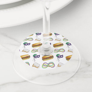 Etiqueta Para Copas De Vino Mardi Gras Fiestas Bebidas Beignet Po'Boy Máscara