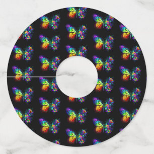 Etiqueta Para Copas De Vino Mariposa florida arcoiris